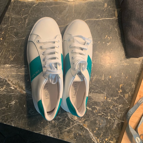 Prada Men's White and Green Sneakers - Picture 2 of 7